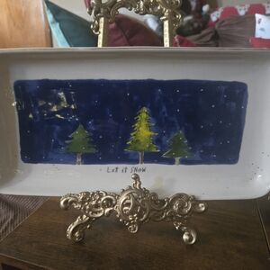 Handcrafted Ceramic Tray with Winter Scene RAE DUNN, RARE DECORATIVE TRAY